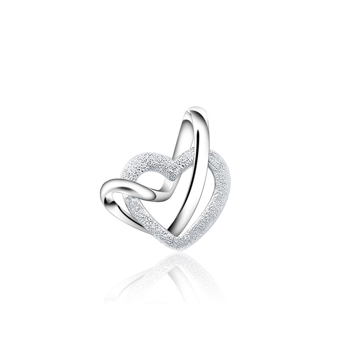 Sterling Silver Floating Sandblasted Love Heart Knot Charm Pendant Necklace - sugarkittenlondon
