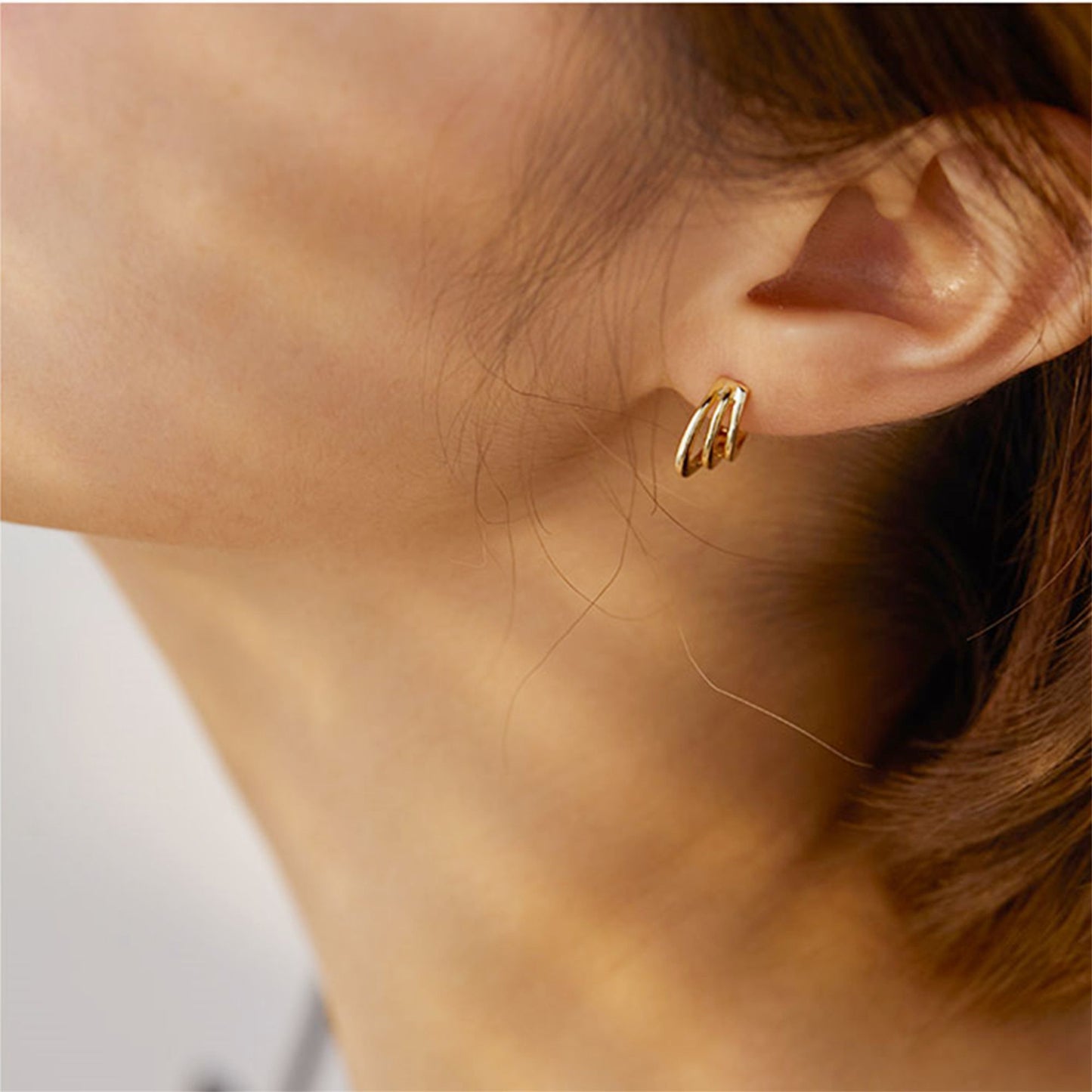 Sterling Silver Trinity Layer Hoop Earrings with Drop Charms (2 Tones)