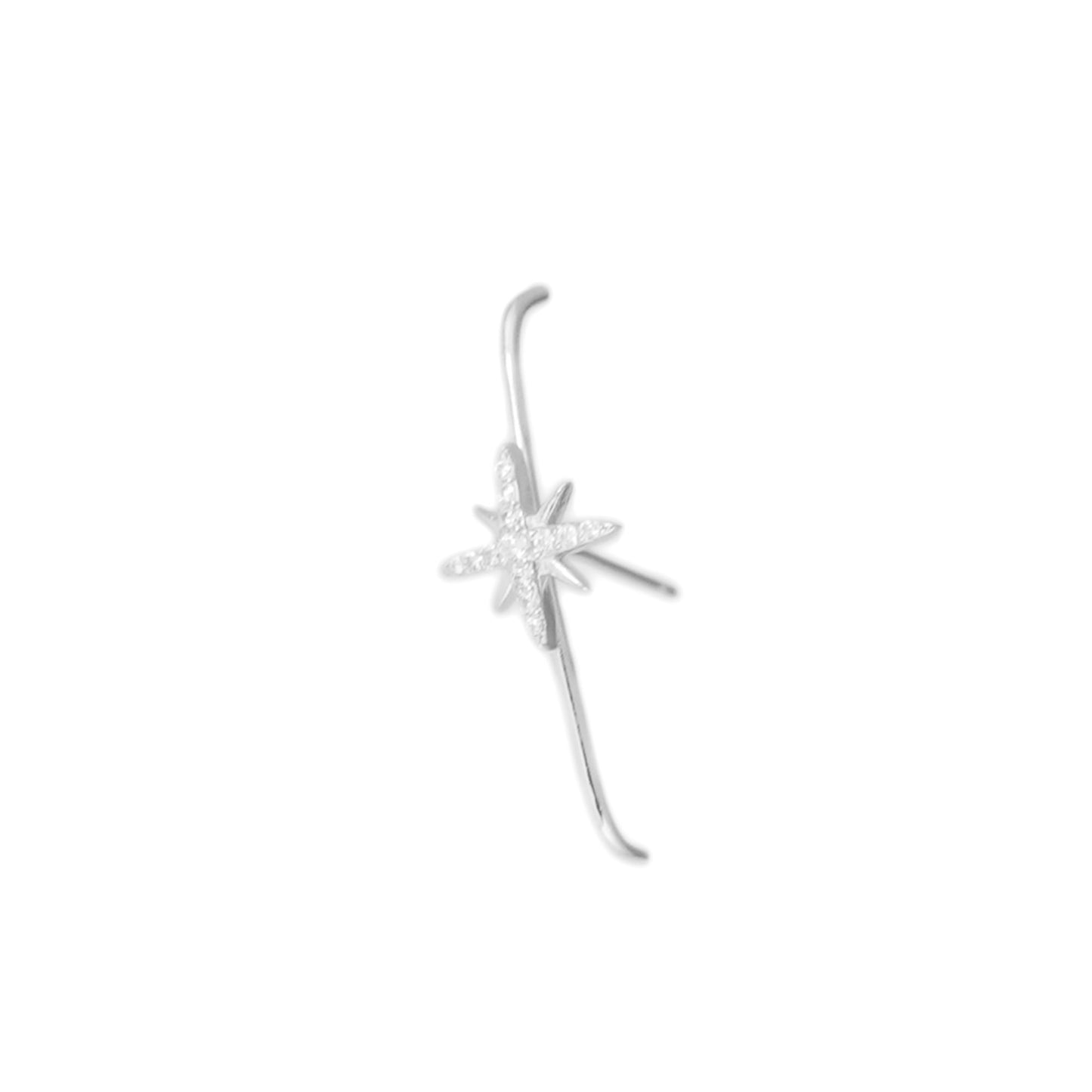 Sterling Silver 9mm North Pole Star Pave CZ Suspender Bar Cuff Stud Earrings
