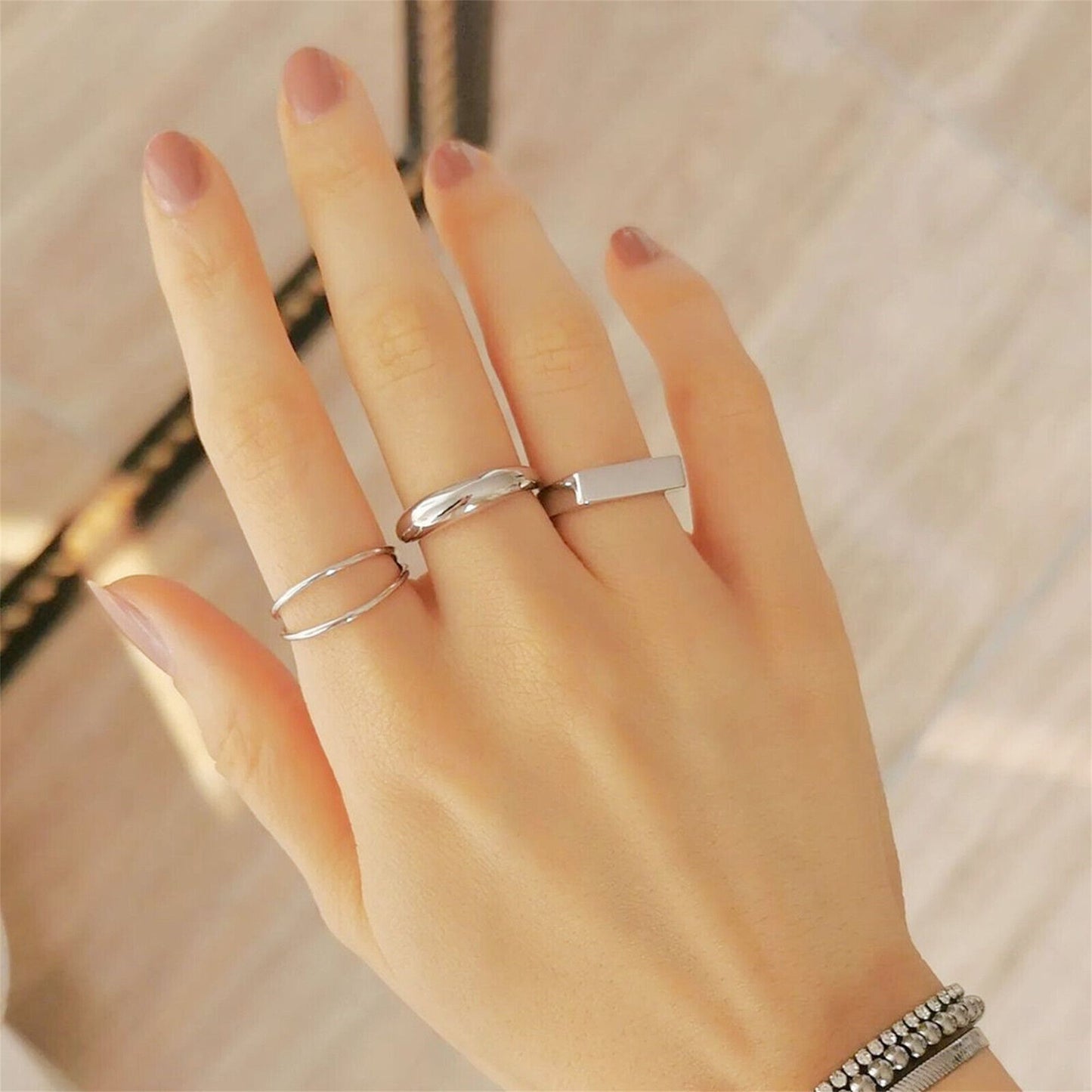 Rhodium on Sterling Silver Polished Plain Square Unisex Signet Open Band Ring - sugarkittenlondon