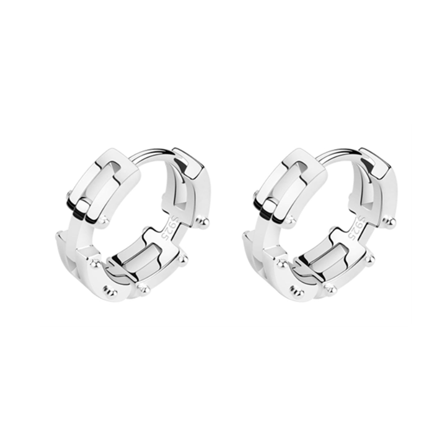 Men's and Women's Sleeper Hoop Earrings in Sterling Silver with Chain Link Design