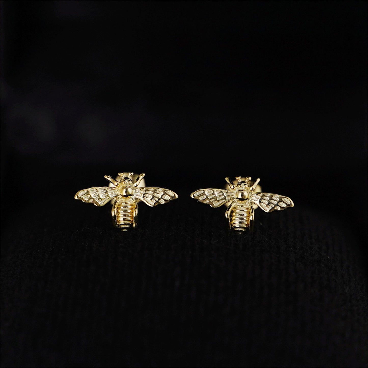 18K Gold on Sterling Silver Mini Honey Bee Stud Earrings - sugarkittenlondon