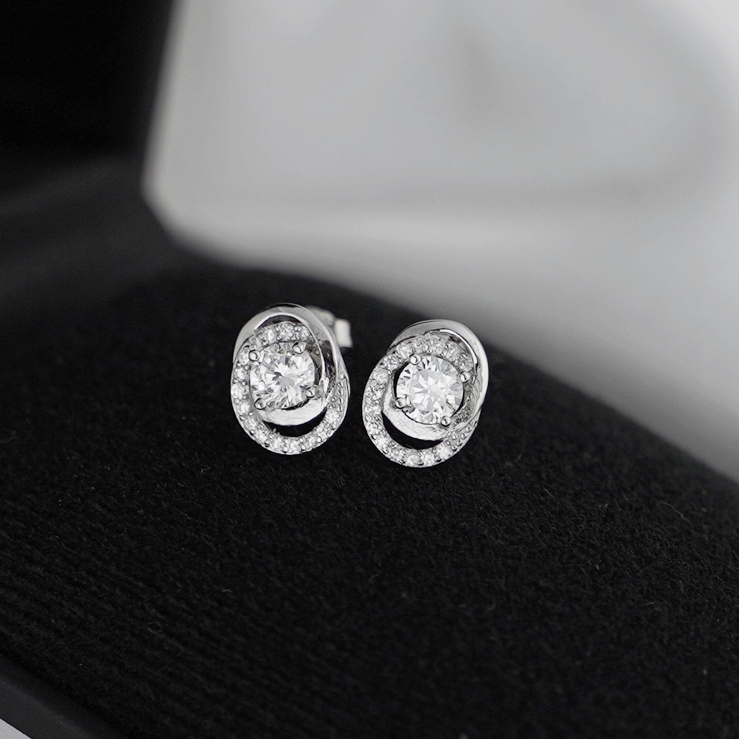 Stunning Rhodium-Plated Sterling Silver Halo Stud Earrings with 5mm CZ Ovals