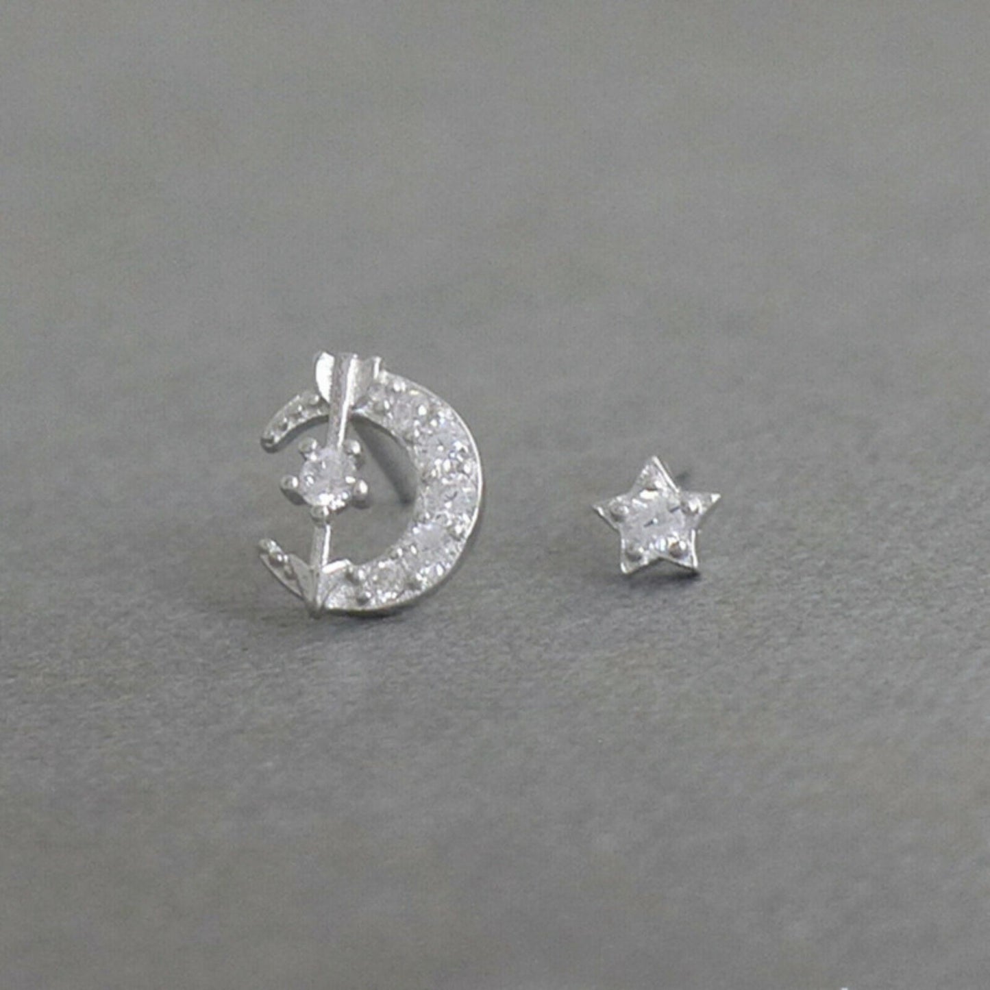 Sterling Silver Moon Star Love Arrow Stud Earrings with CZ Paving and Rhodium Plating