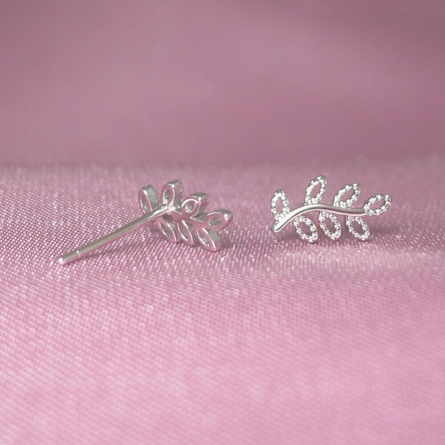 Sterling Silver Filigree Hollow Out Beaded Leaf Stud Crawler Earrings - sugarkittenlondon