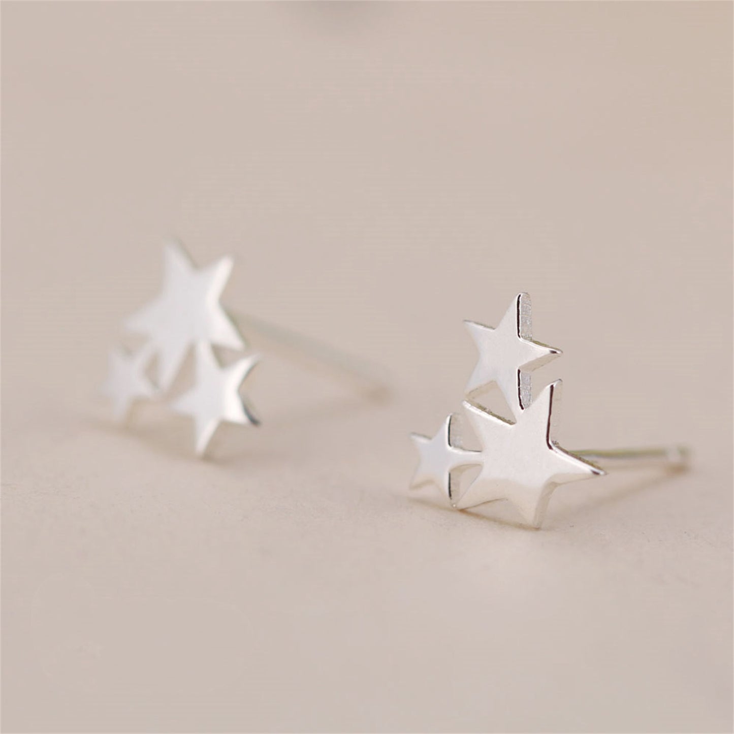 Sterling Silver Shine Bright Triple Stars Trinity Stud Earrings - sugarkittenlondon