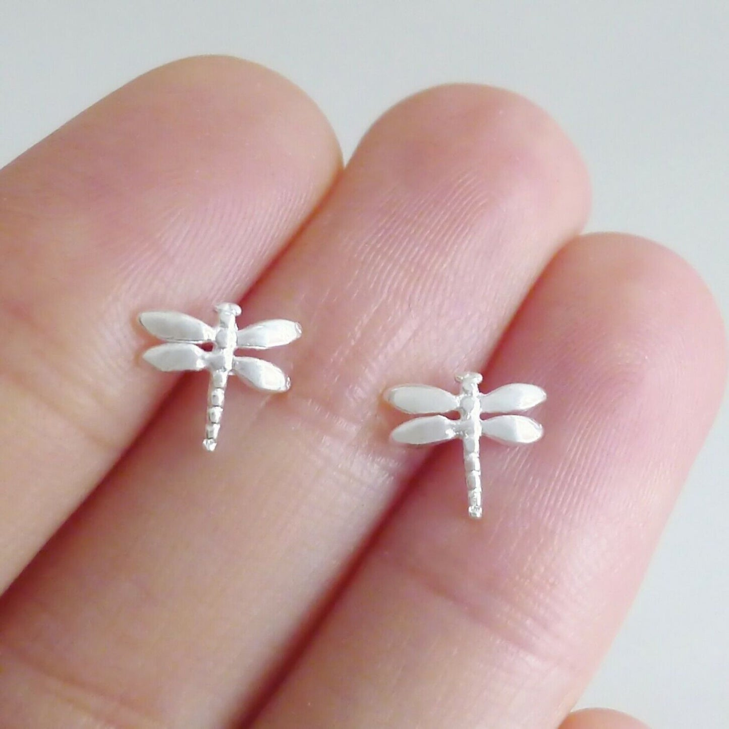 Sterling Silver Dragonfly Shiny Polished Plain Stud Earrings Boxed - sugarkittenlondon