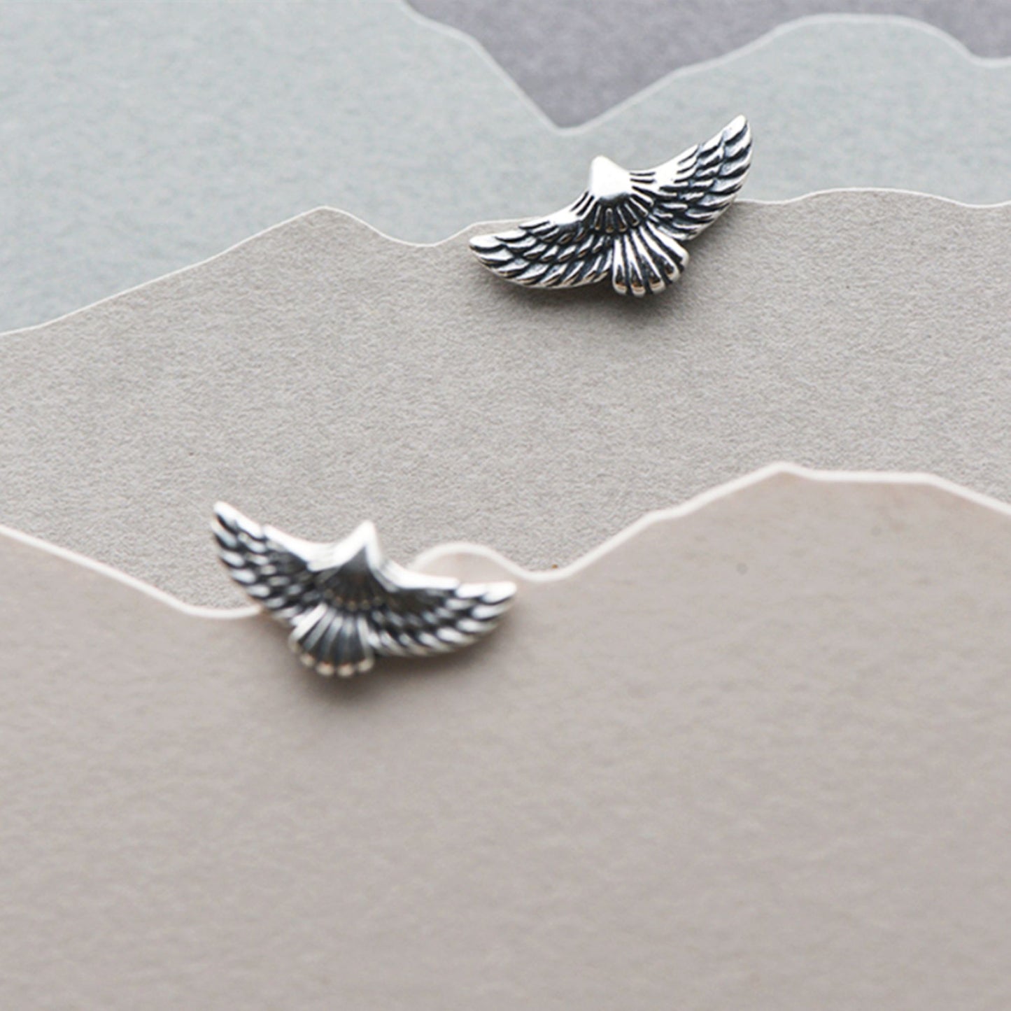 Sterling Silver Oxidized Flying Eagle Wing Feather Bird Stud Earrings Boxed - sugarkittenlondon