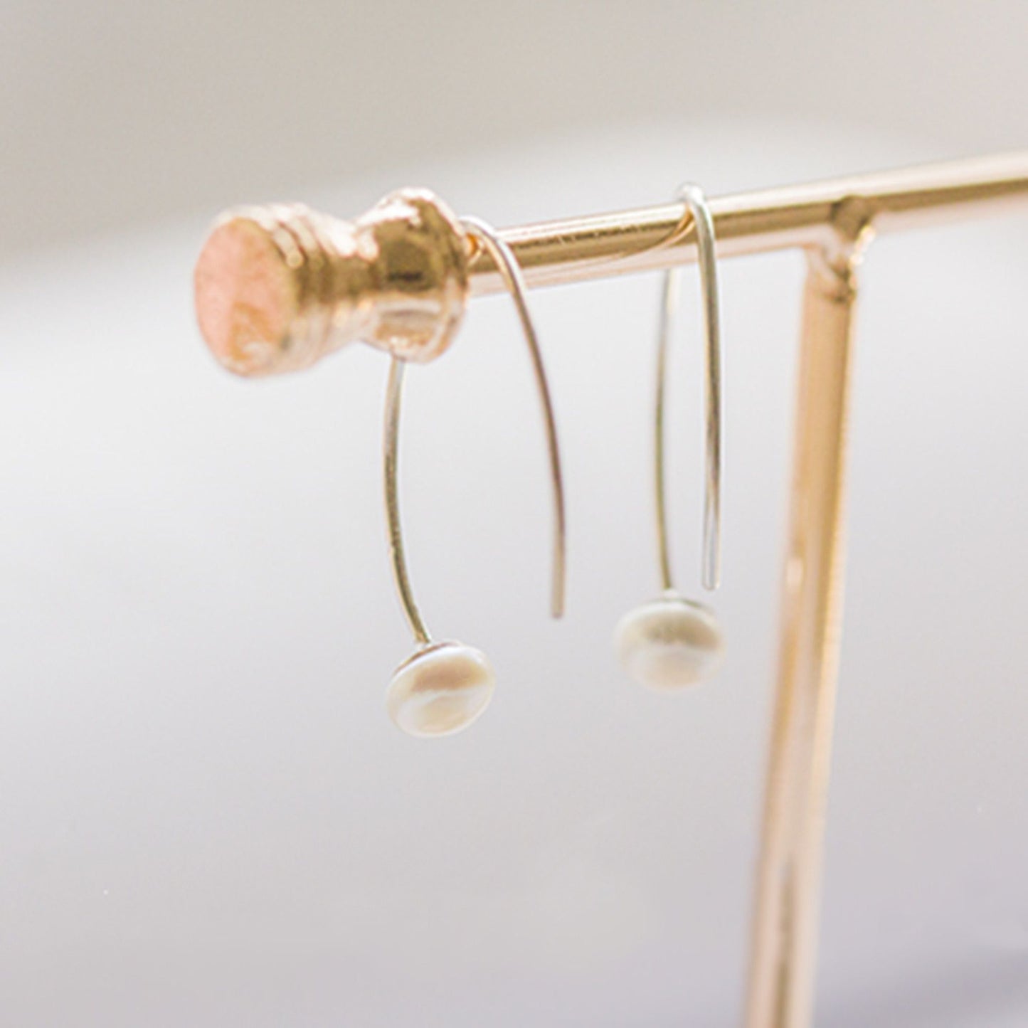 Sterling Silver Button Natural Freshwater Pearls Bridal Drop Hook Wire Earrings - sugarkittenlondon