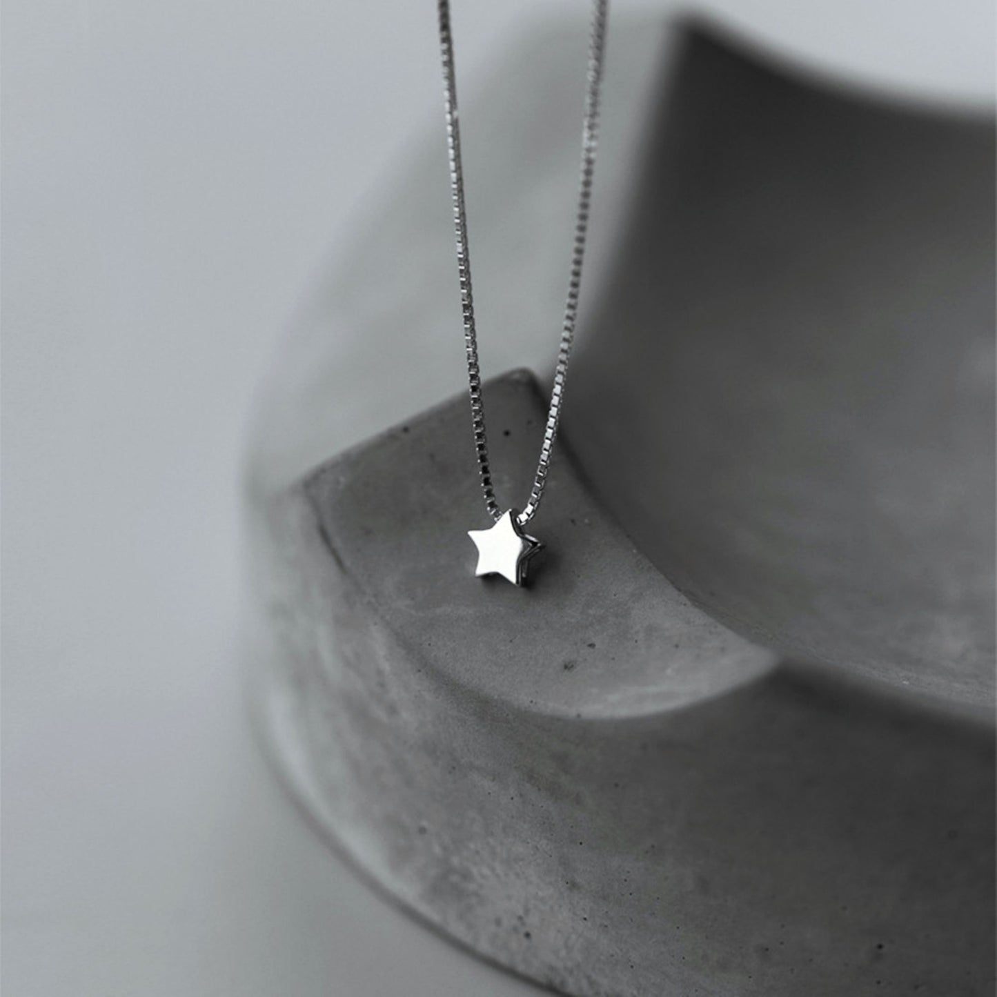 Sterling Silver Mini 4.8mm 3D Star Pendant Charm Box Chain Necklace 16 -17.5'' - sugarkittenlondon