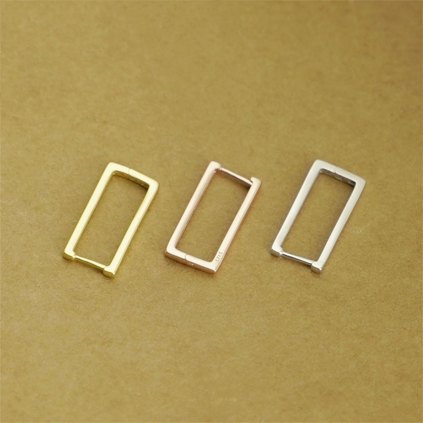Rose Gold Plated on Sterling Silver Square Huggie Hoop Drop Earrings