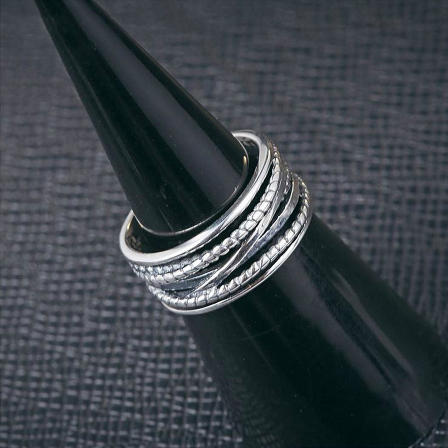 Sterling Silver Oxidized Wide Entwine Entwining Rope Open Band Ring UK N - sugarkittenlondon