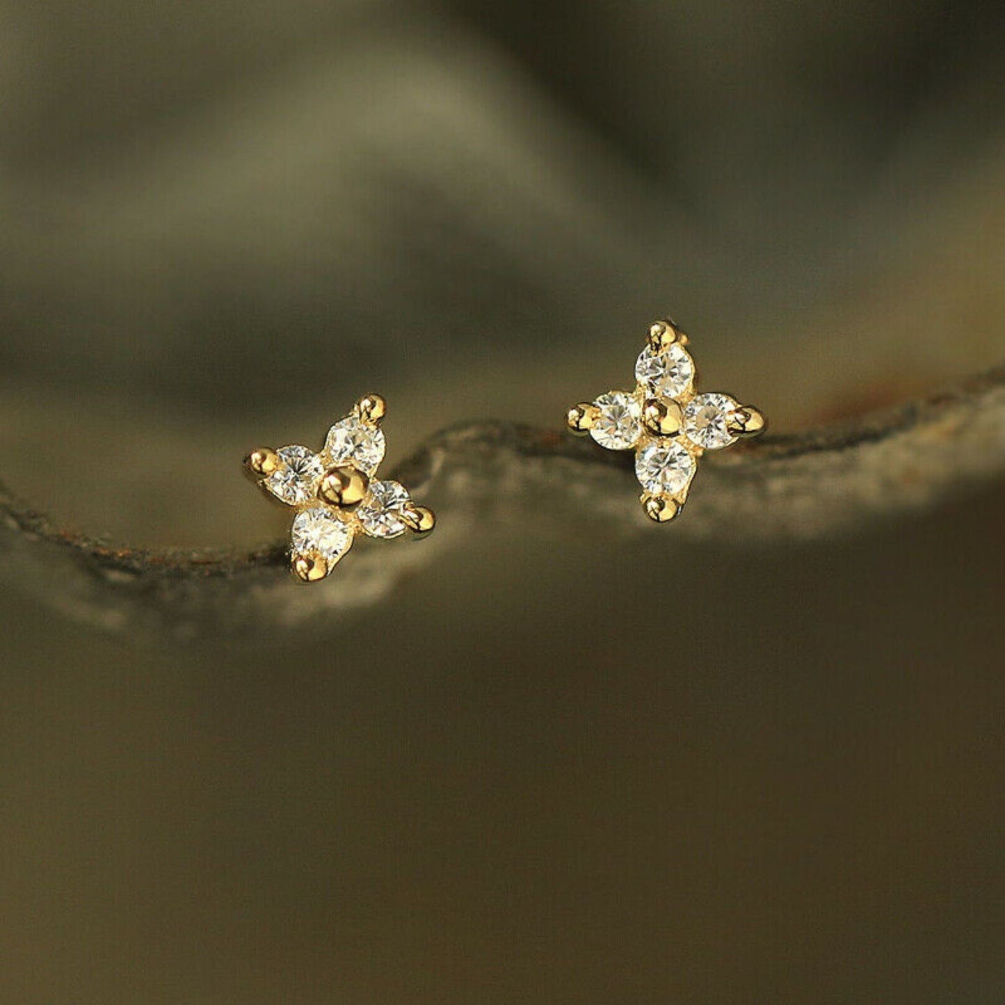 Shiny CZ Flower Stud Earrings in 18K Gold Plated Sterling Silver