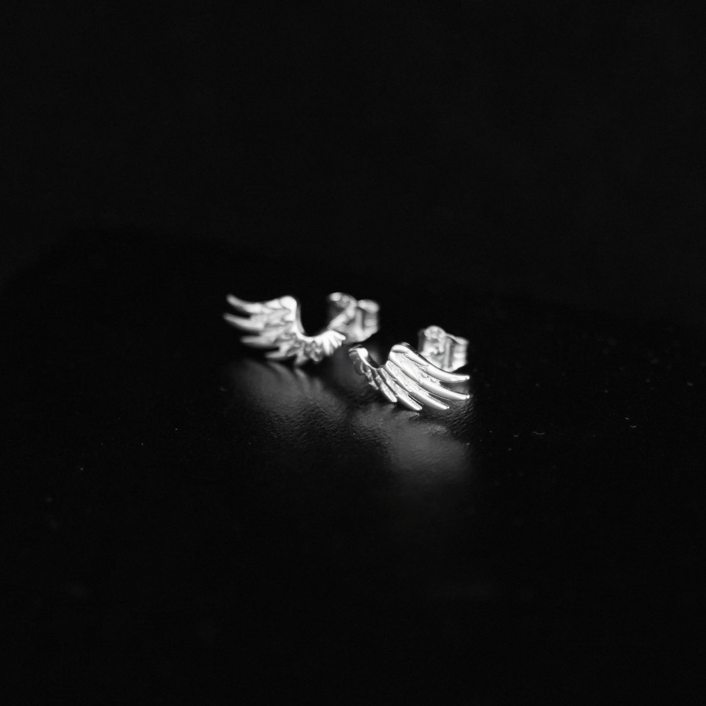 Sterling Silver Guardian Angel Wing Textured Feather Stud Earrings - sugarkittenlondon