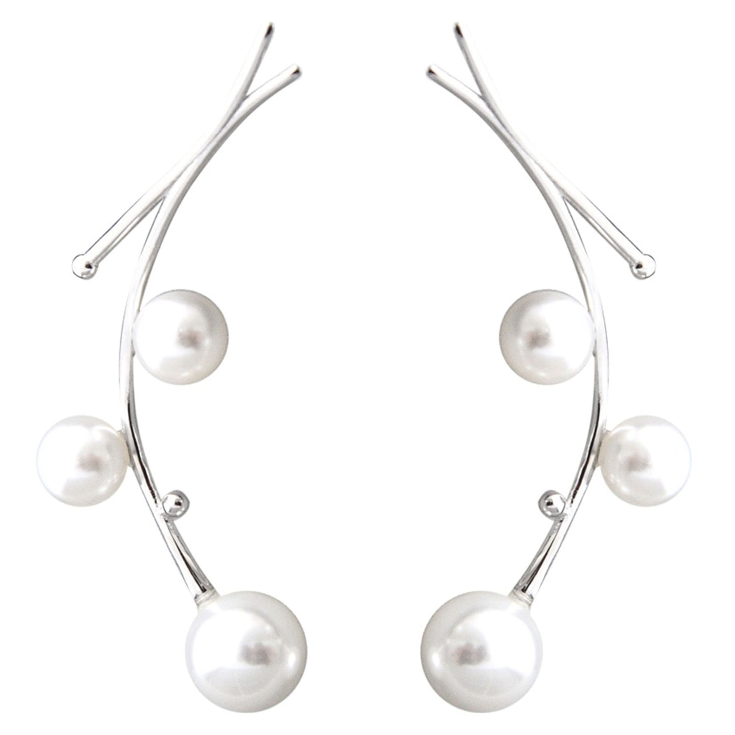 Sterling Silver Seashell Pearl Long Drop Mistletoe Branch Xmas Post Earrings - sugarkittenlondon