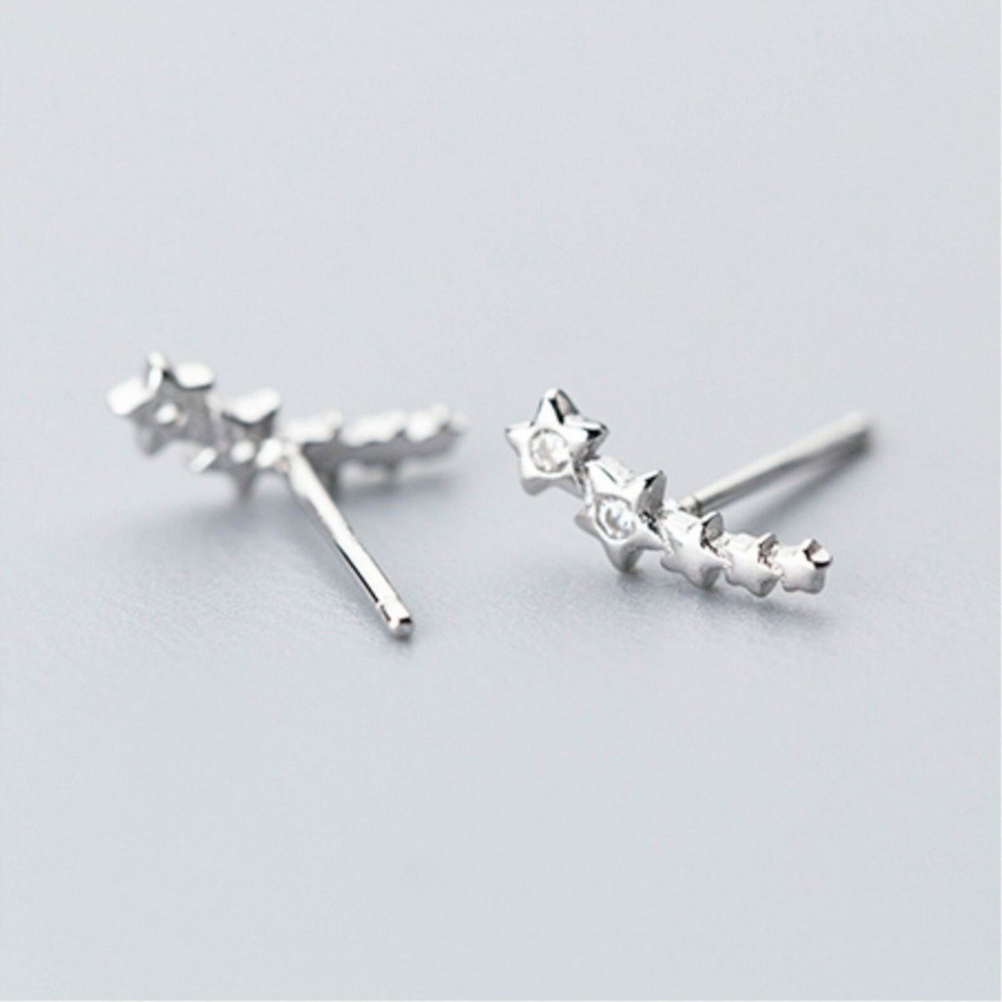 Sterling Silver Mini Linked Stars Curved Wavy Climber Crawler Stud Earrings - sugarkittenlondon
