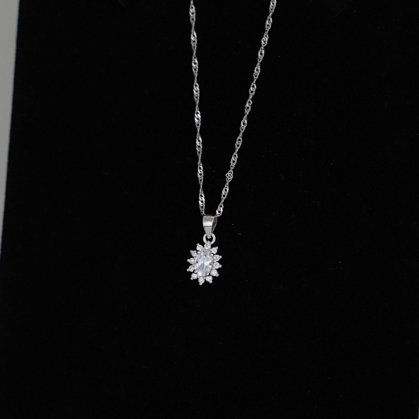 Sterling Silver White Clear Cluster Colour Oval CZ Cluster Pendant Necklace - sugarkittenlondon