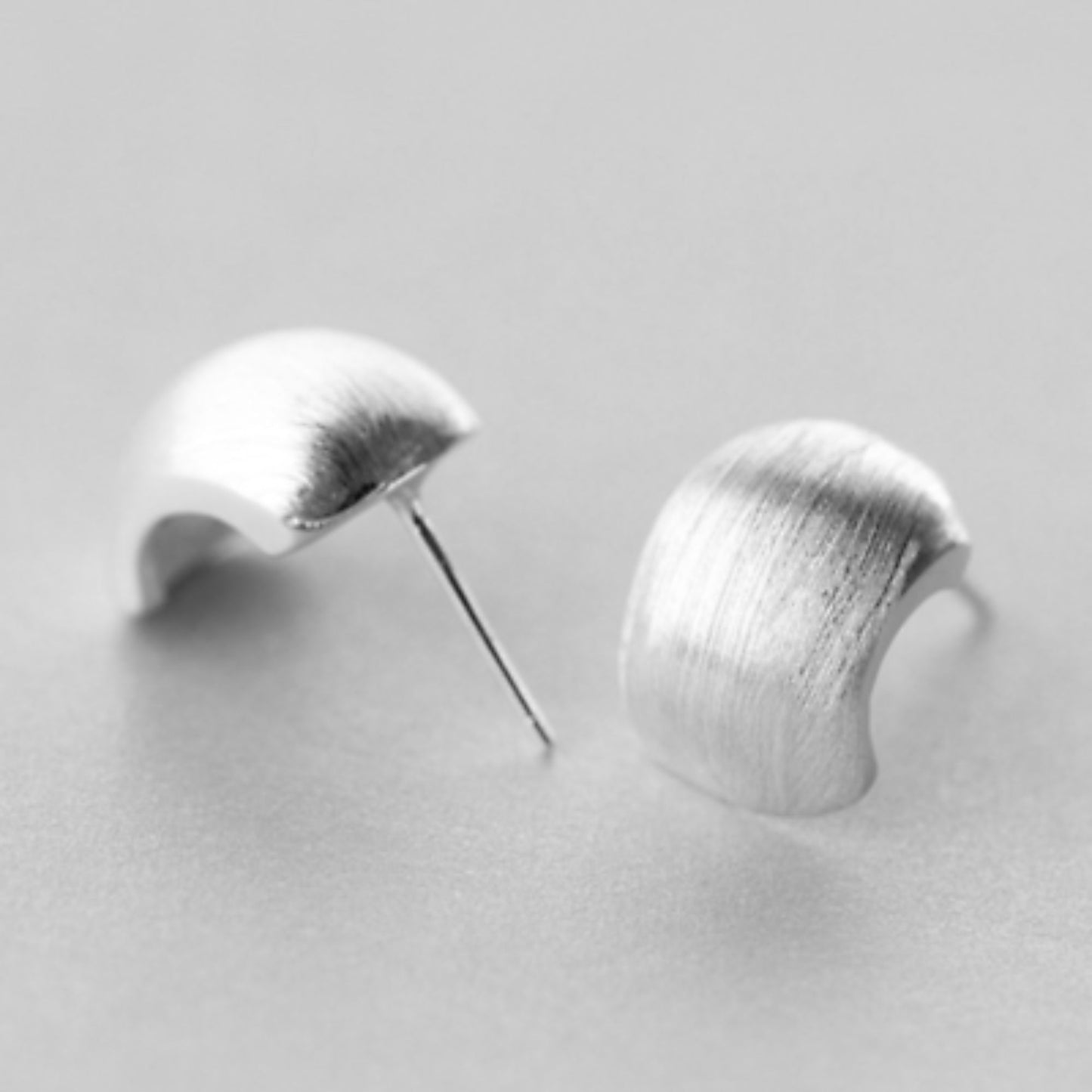 Sterling Silver Chunky Brushed Half Hoop Circle Dome Square Drop Earrings - sugarkittenlondon