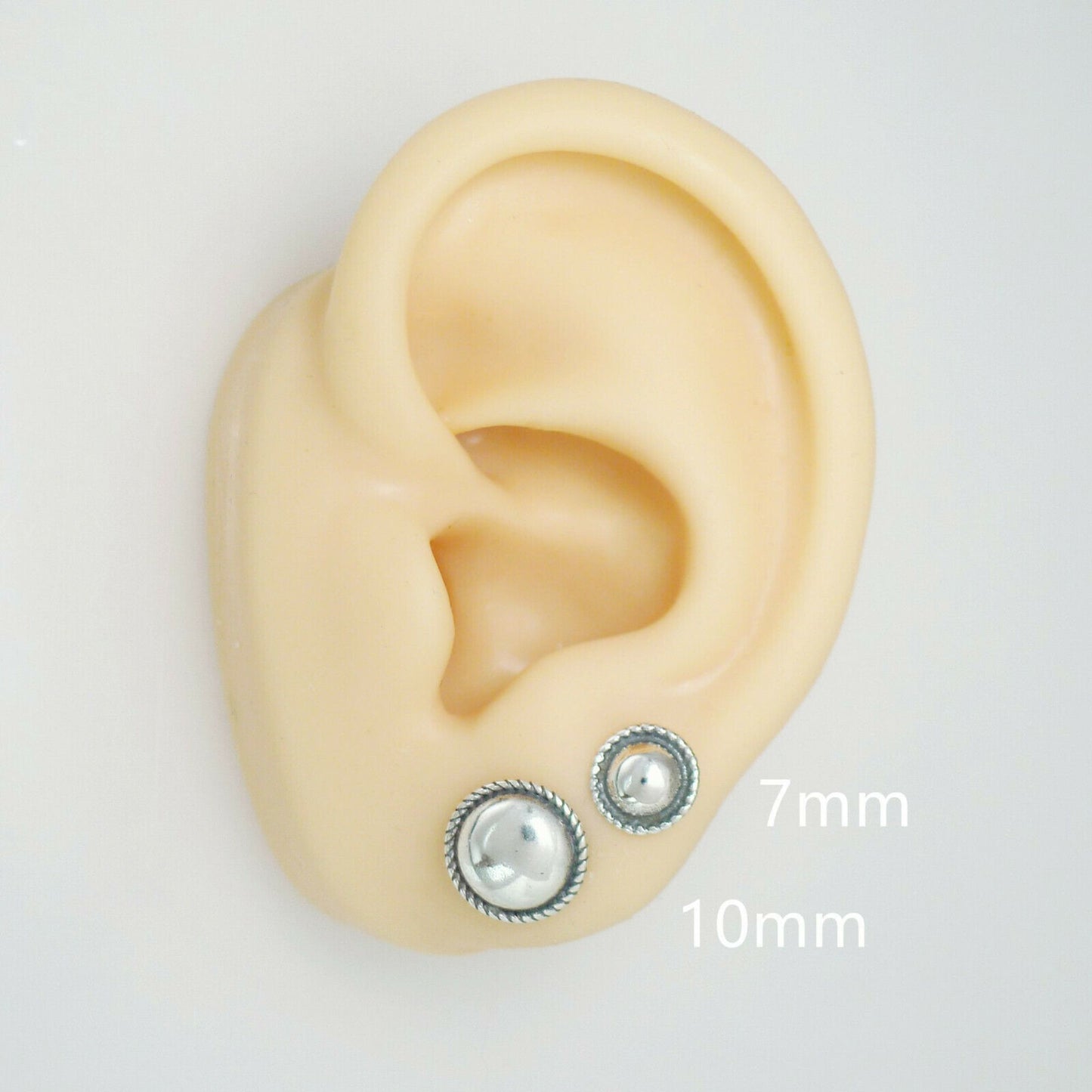 Sterling Silver 7mm Dome Dot Half Ball Bead Round Knot Stud Earrings - sugarkittenlondon