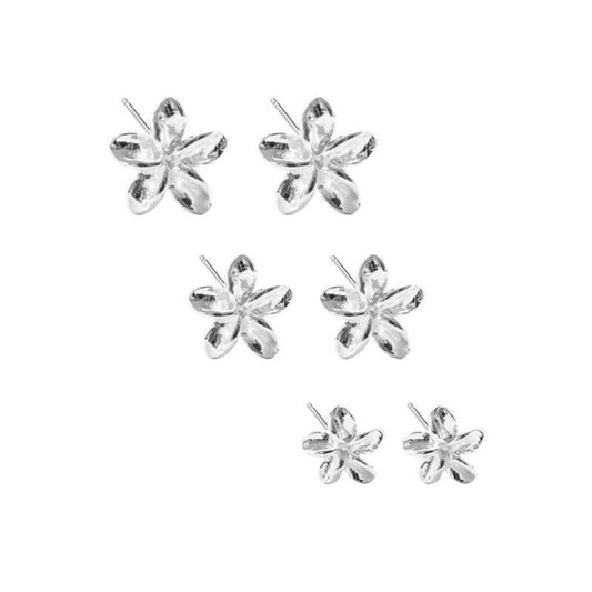 Sterling Silver Lily Flower Stud Earrings 4.5mm 6mm 7mm - sugarkittenlondon