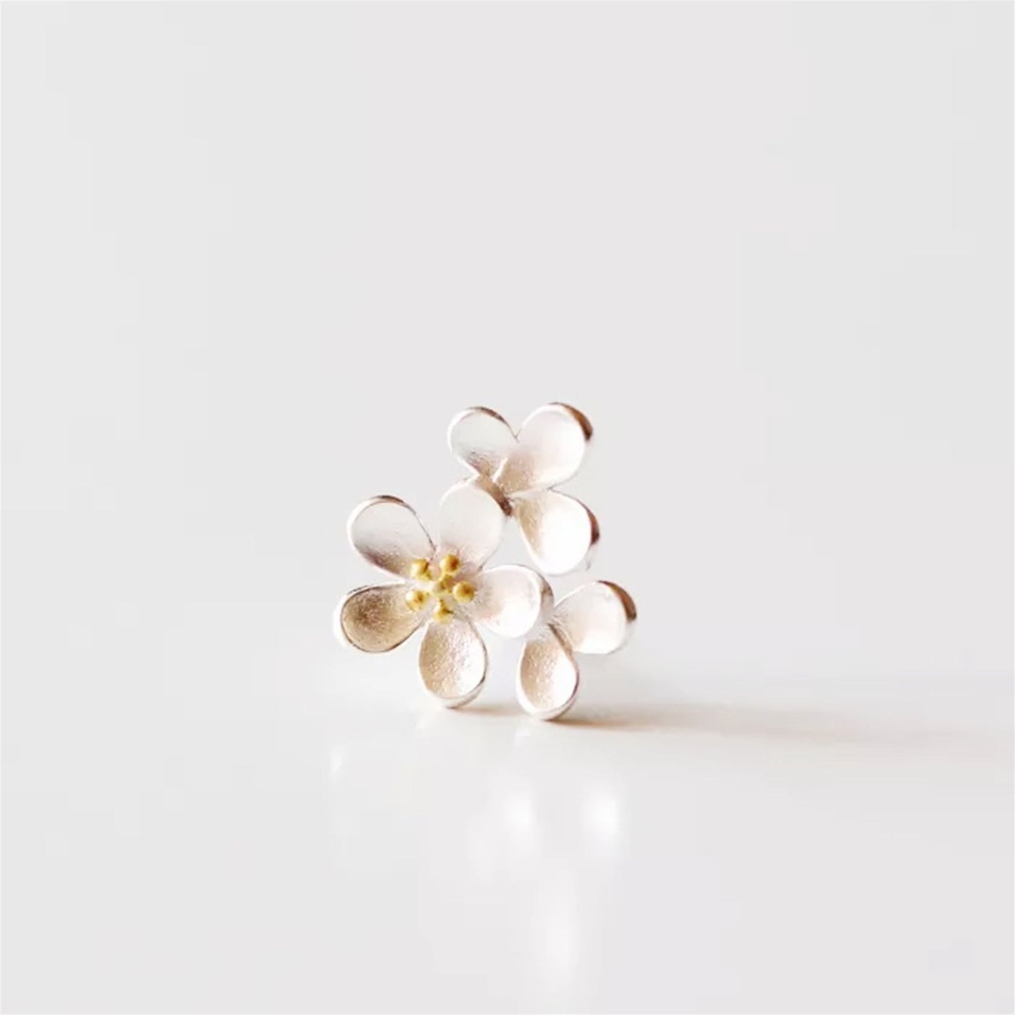 Sterling Silver Cupped Flower Cherry Blossom Cascade Stud Earrings - sugarkittenlondon
