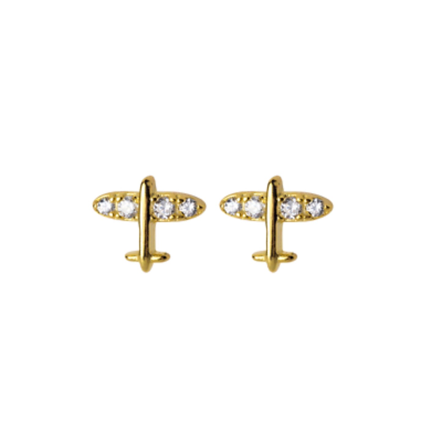 18K Gold on Sterling Silver Airplane CZ Stud Earrings