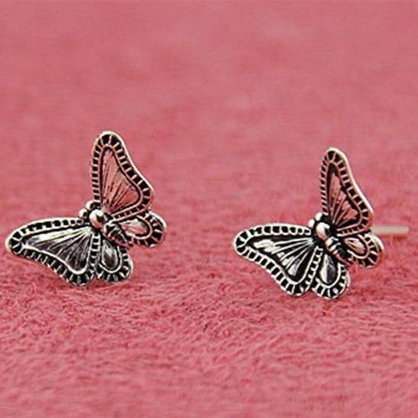 Sterling Silver Butterfly Studs Oxidized Dark Vintage Post Earrings - sugarkittenlondon
