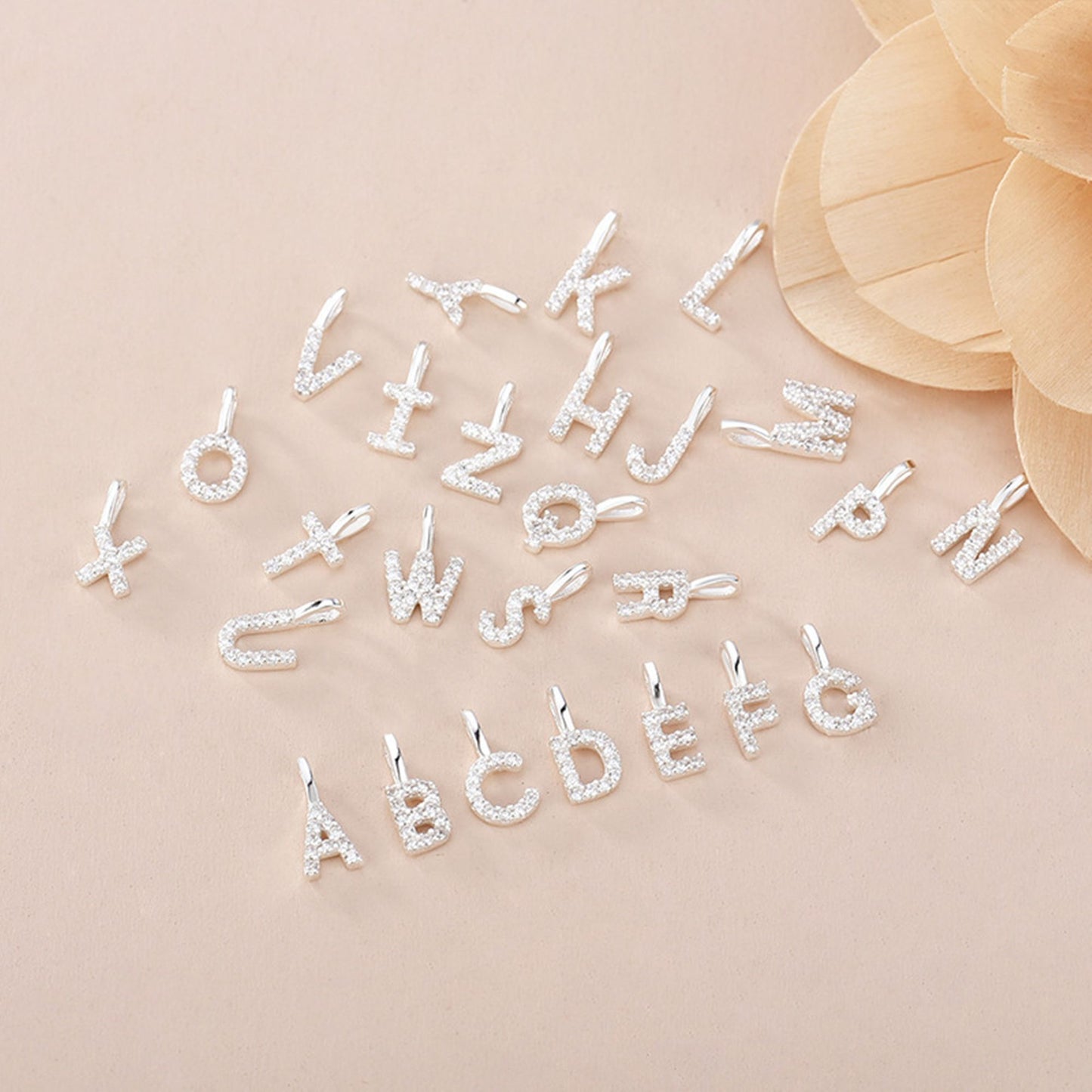 Sterling Silver CZ Alphabet initial Charm Pendants | Personalized Mini A-Z Letter Pendants - sugarkittenlondon