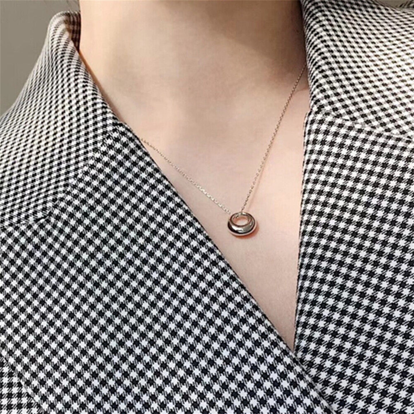Sterling Silver Solid Shiny Plain Hoop Circle Ball Ring Round Charm Necklace - sugarkittenlondon
