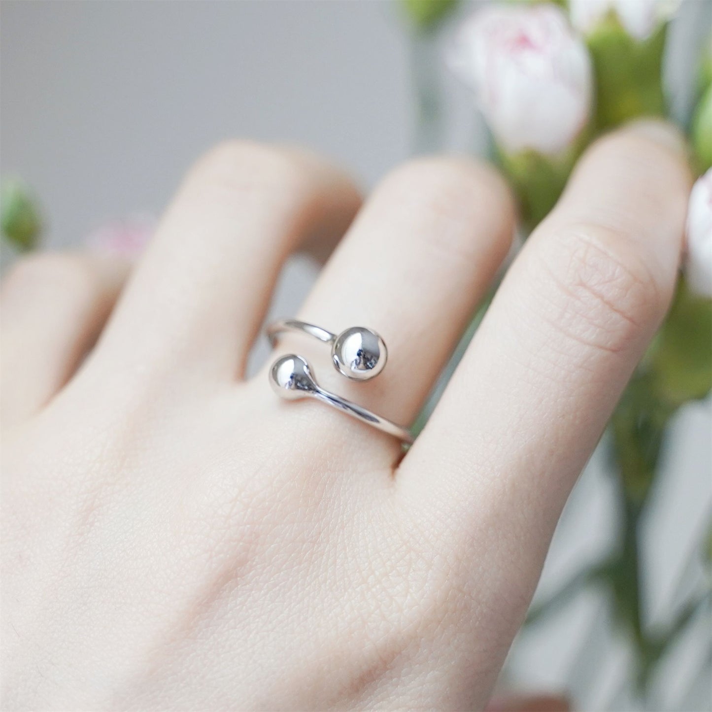 Sterling Silver Twist 5mm 6mm 8mm Ball Double Bead Wrap Ring Sizable UK L-P - sugarkittenlondon