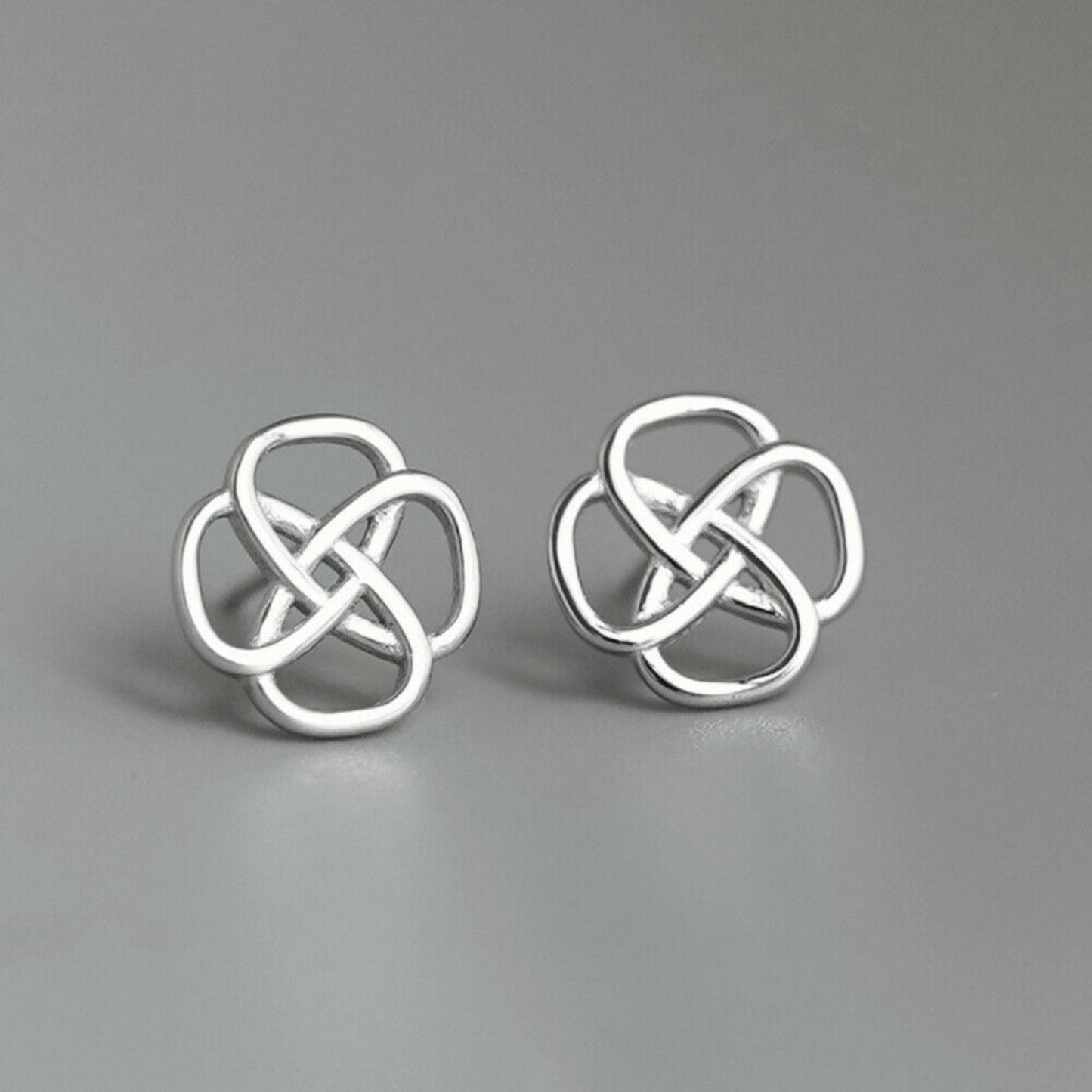 Sterling Silver Flat Celtic Knot Floral Wire Lady Stud Earrings Boxed - sugarkittenlondon