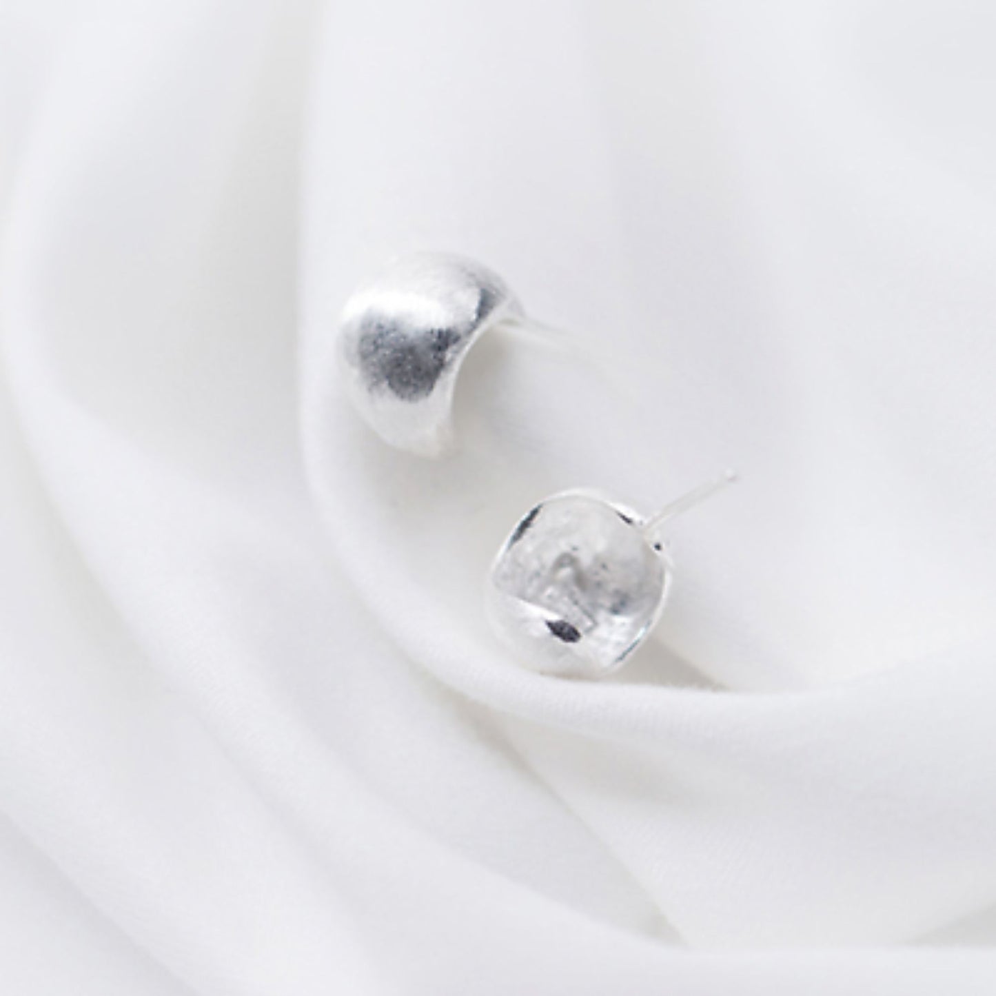 Sterling Silver Brushed Half Hoop Ball Circle Dome Drop Stud Earrings - sugarkittenlondon