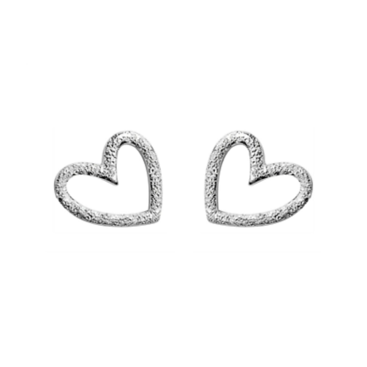 Sterling Silver Glittering Sandblast Floating Love Heart Stud Earrings - sugarkittenlondon