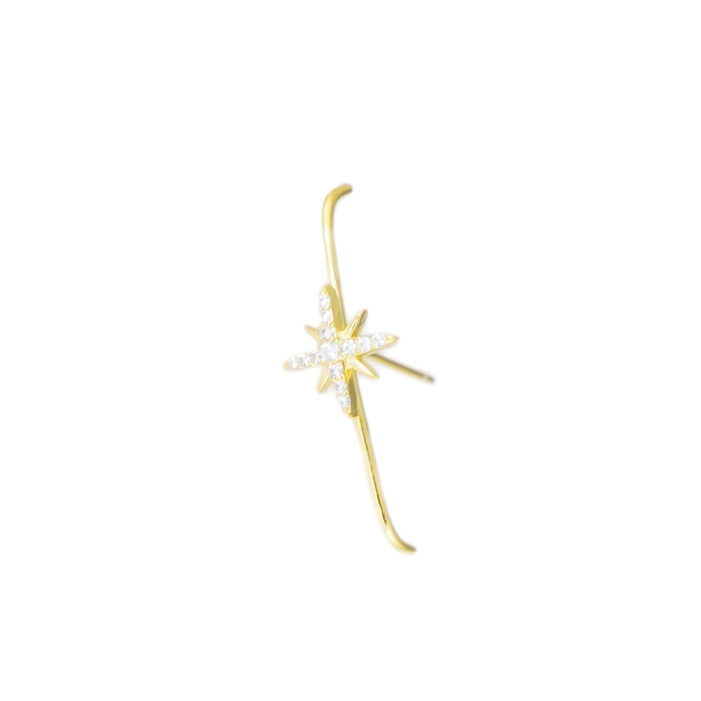 18K Gold on Sterling Silver North Pole Star CZ Suspender Bar Cuff Stud Earrings