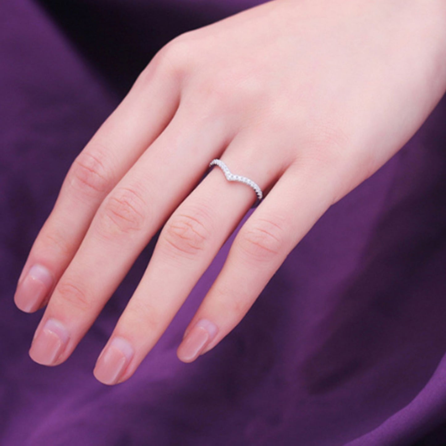 Sterling Silver Wishbone Chevron Half Eternity 1.5mm Pave CZ Ring J1/2 - T - sugarkittenlondon