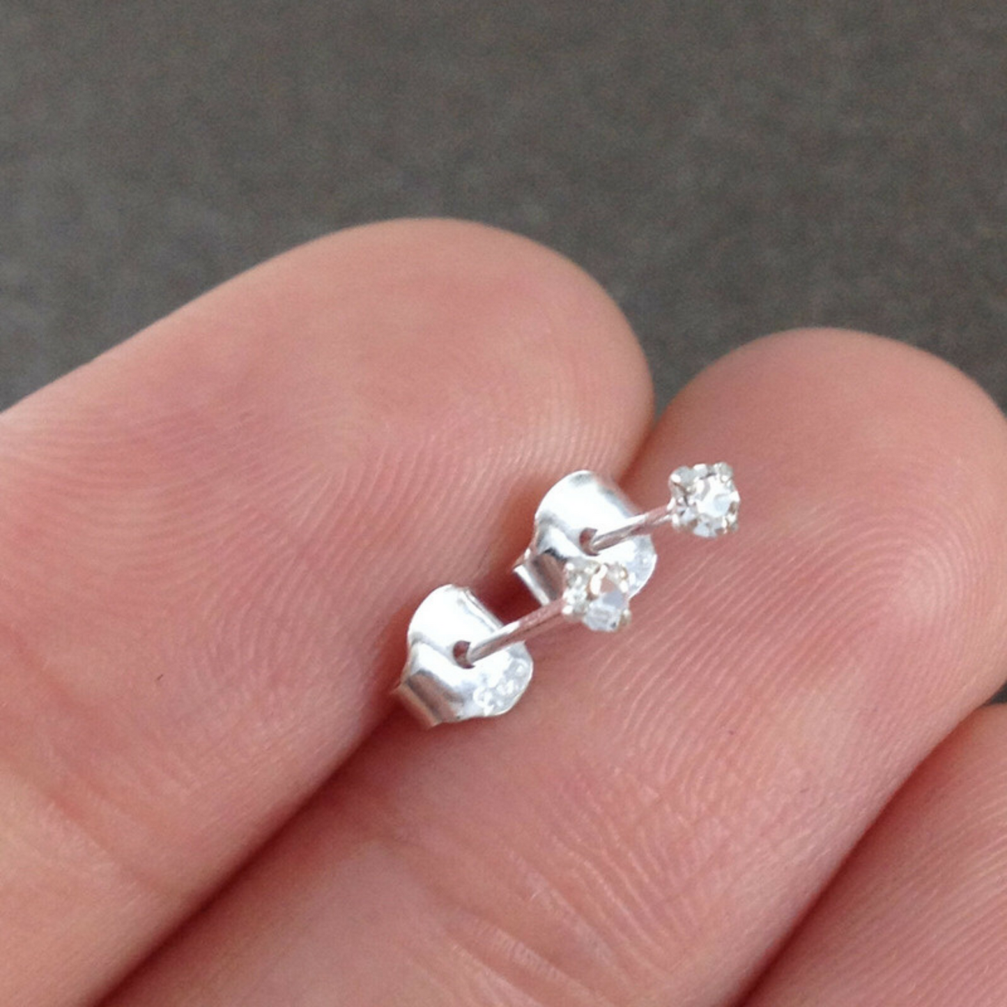Sterling Silver Tiny 1.5mm CZ Clear Blue Black Red Opal Green Earrings - sugarkittenlondon