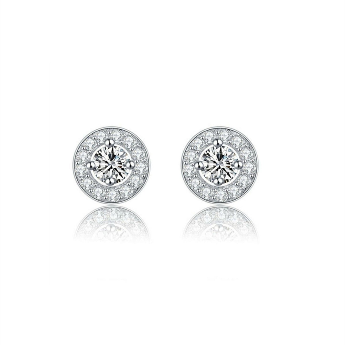 Sterling Silver Cubic Zirconia 7mm Halo Round Stud Earrings Lady Jewellery - sugarkittenlondon
