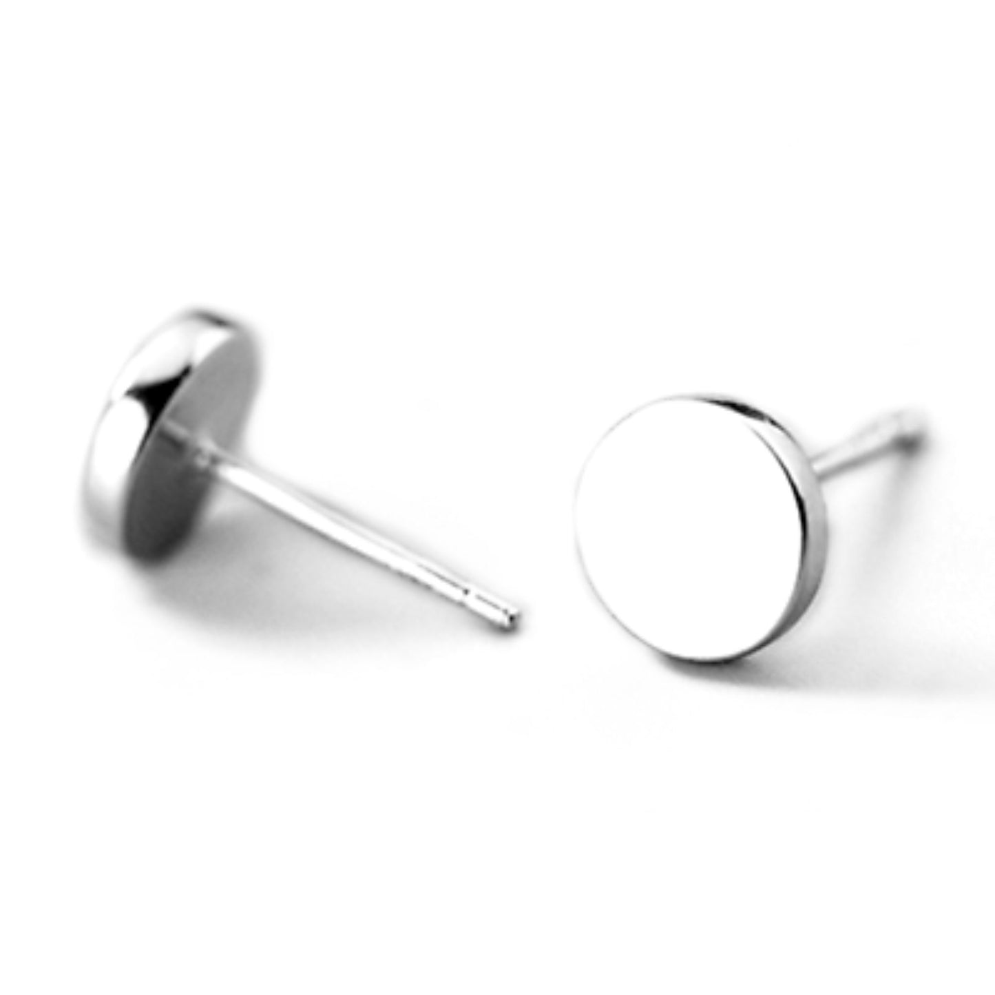 Sterling Silver Rhodium-Plated 8mm Circle Disc Stud Earrings - sugarkittenlondon