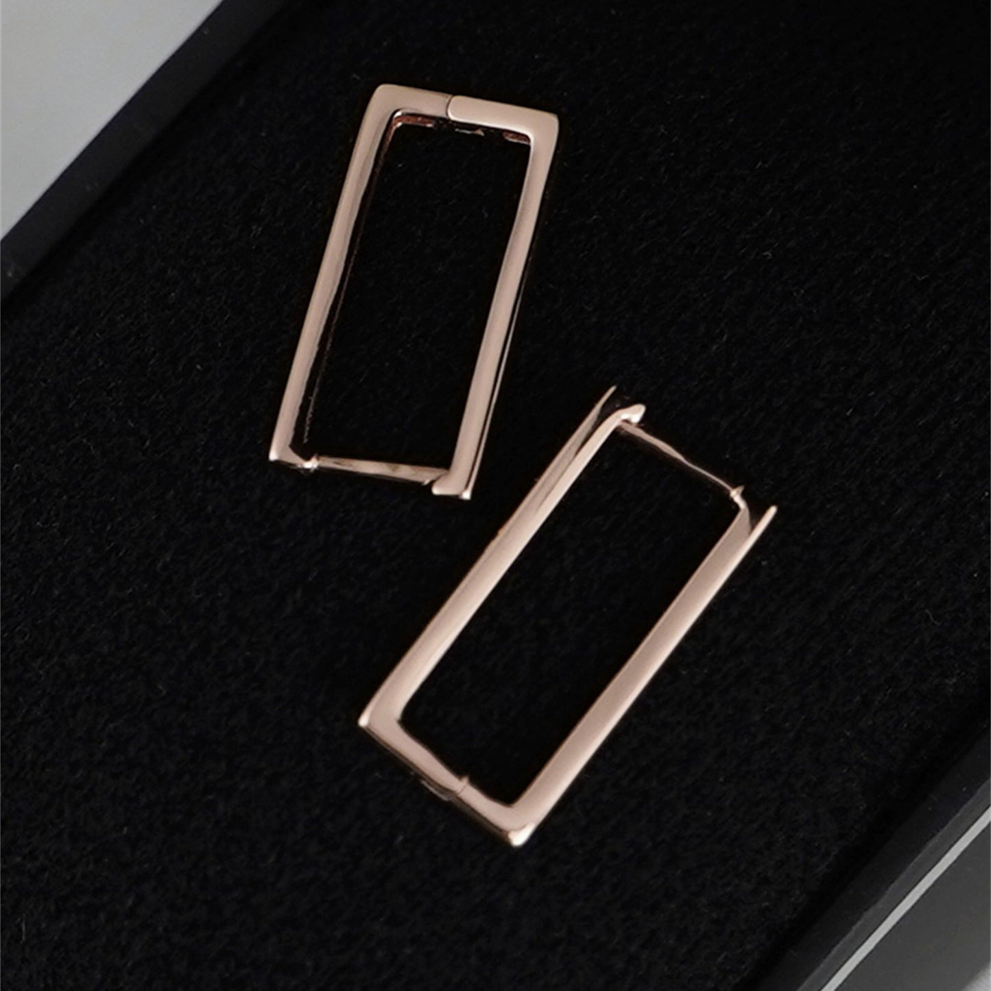Rose Gold Plated on Sterling Silver Square Huggie Hoop Drop Earrings