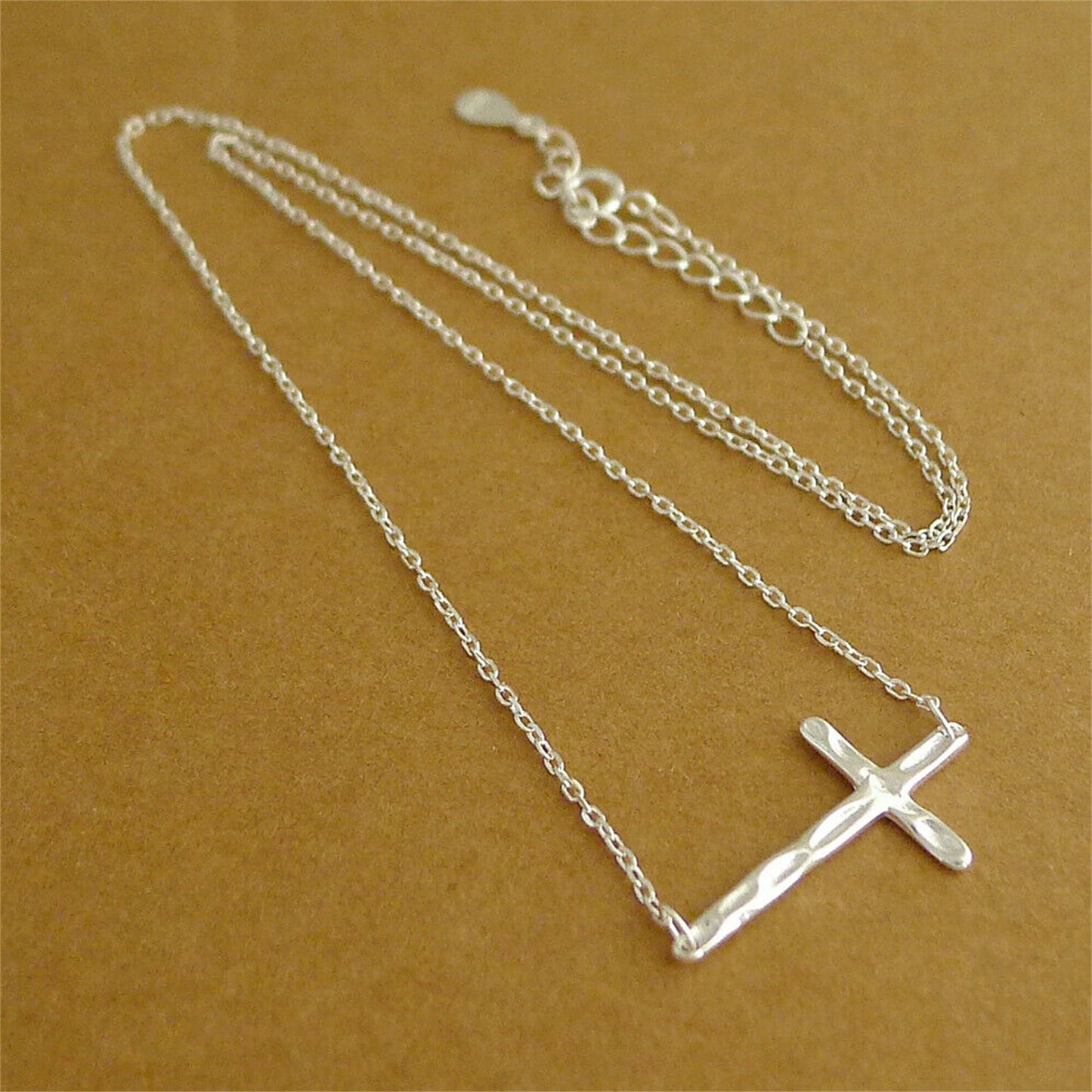Sterling Silver Reversible Horizontal Sideways Layer Cross Necklace - sugarkittenlondon