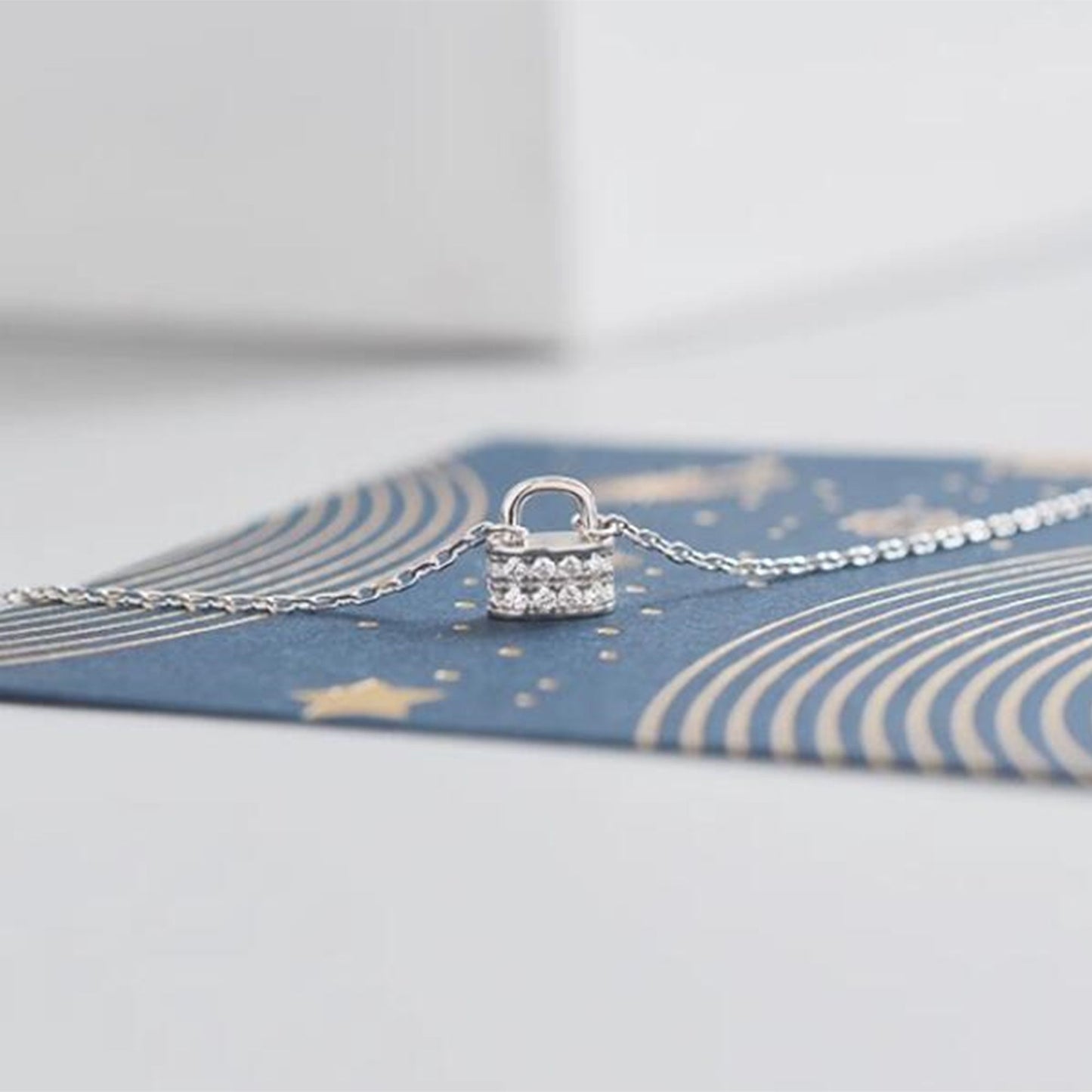 Sterling Silver Cz Paved Padlock Petite Lock Charm Pendant Necklace - sugarkittenlondon