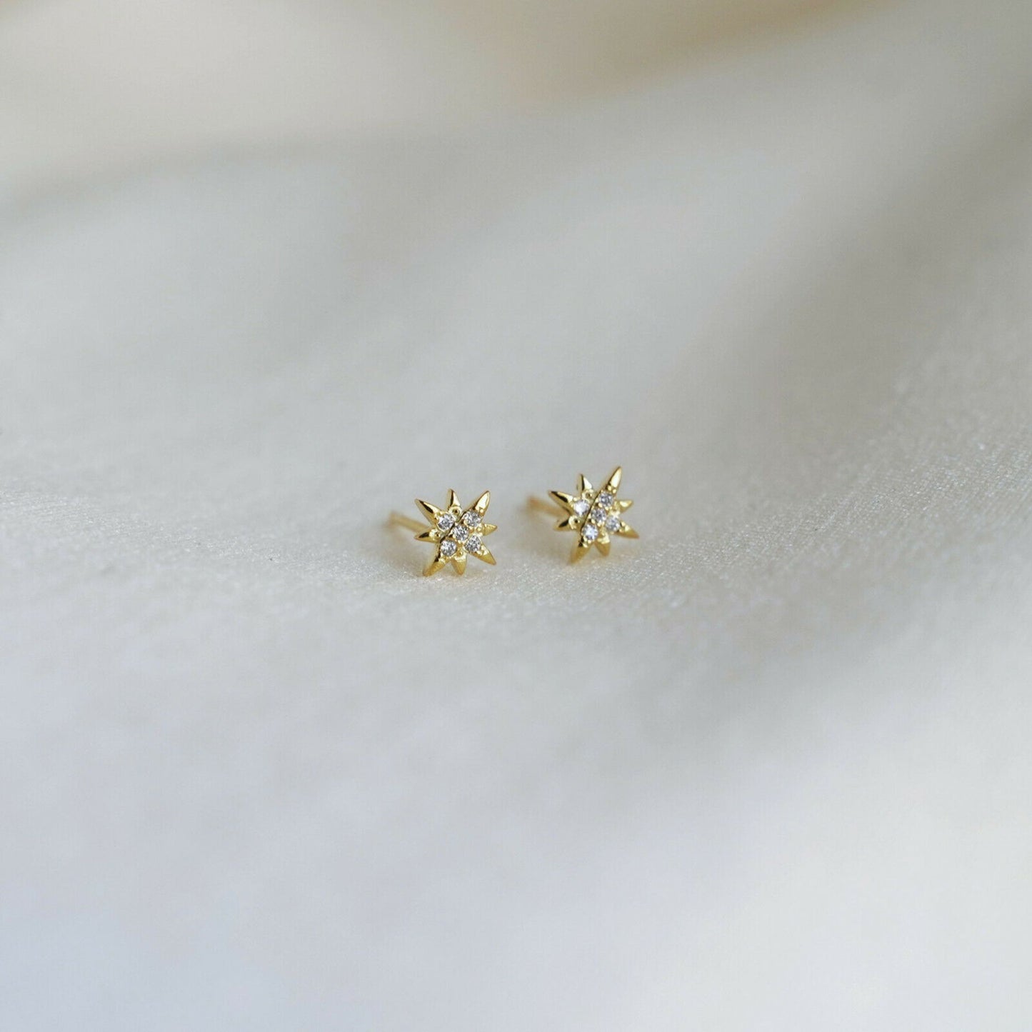 Star Stud Earrings in 18K Gold Plated Sterling Silver with CZ North Pole Design