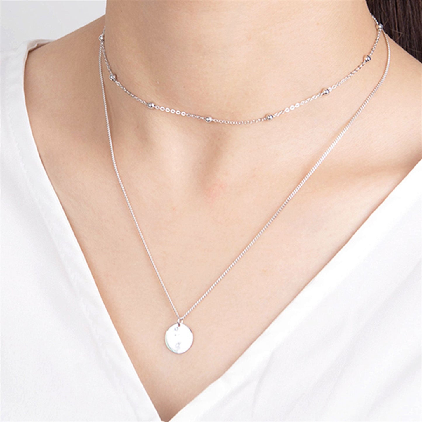 Sterling Silver Double Layer 3mm Bobble Beads 12mm Pebble Necklace 2 Tones - sugarkittenlondon