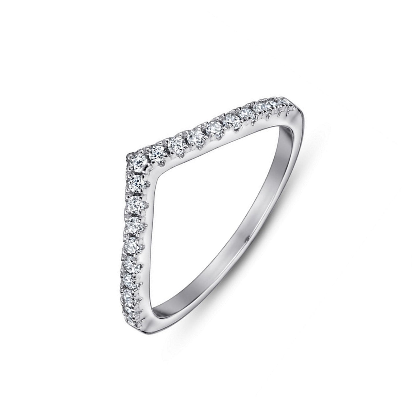 Sterling Silver Wishbone Chevron Half Eternity 1.5mm Pave CZ Ring J1/2 - T - sugarkittenlondon