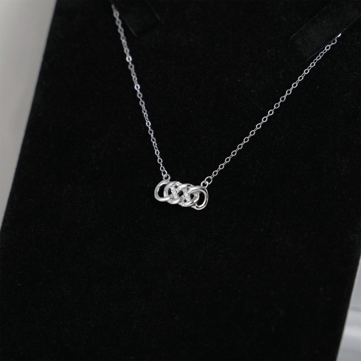 Rhodium on Sterling Silver Double Infinity Paved CZ Forever Necklace Jewellery - sugarkittenlondon