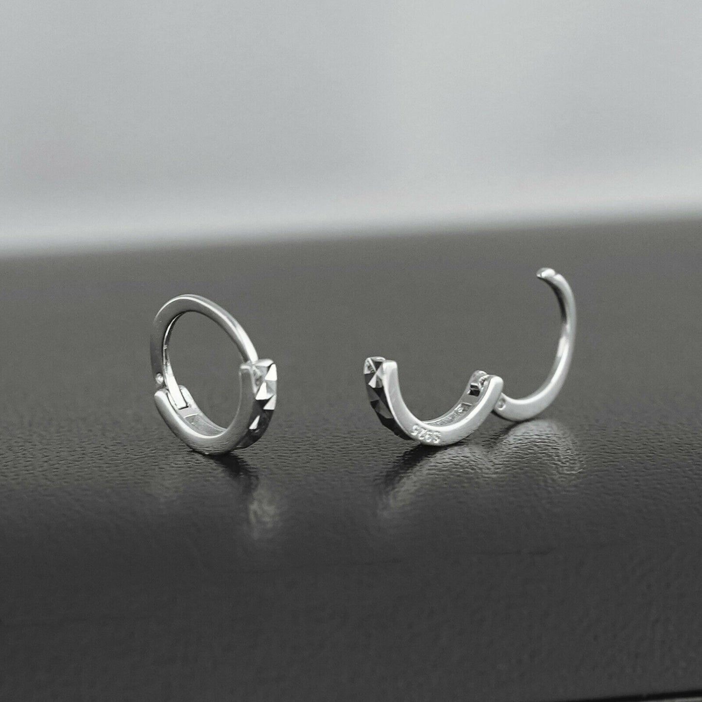 925 Sterling Silver Cuff Earrings with Reverse Worn Plain Diamond Cut Small Hoop