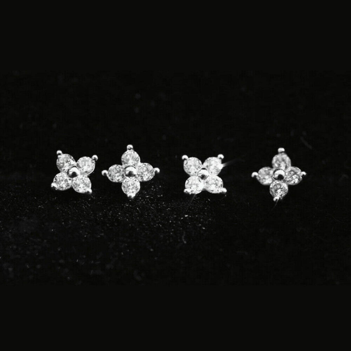 925 Sterling Silver CZ Flower Stud Earrings with Shiny Finish