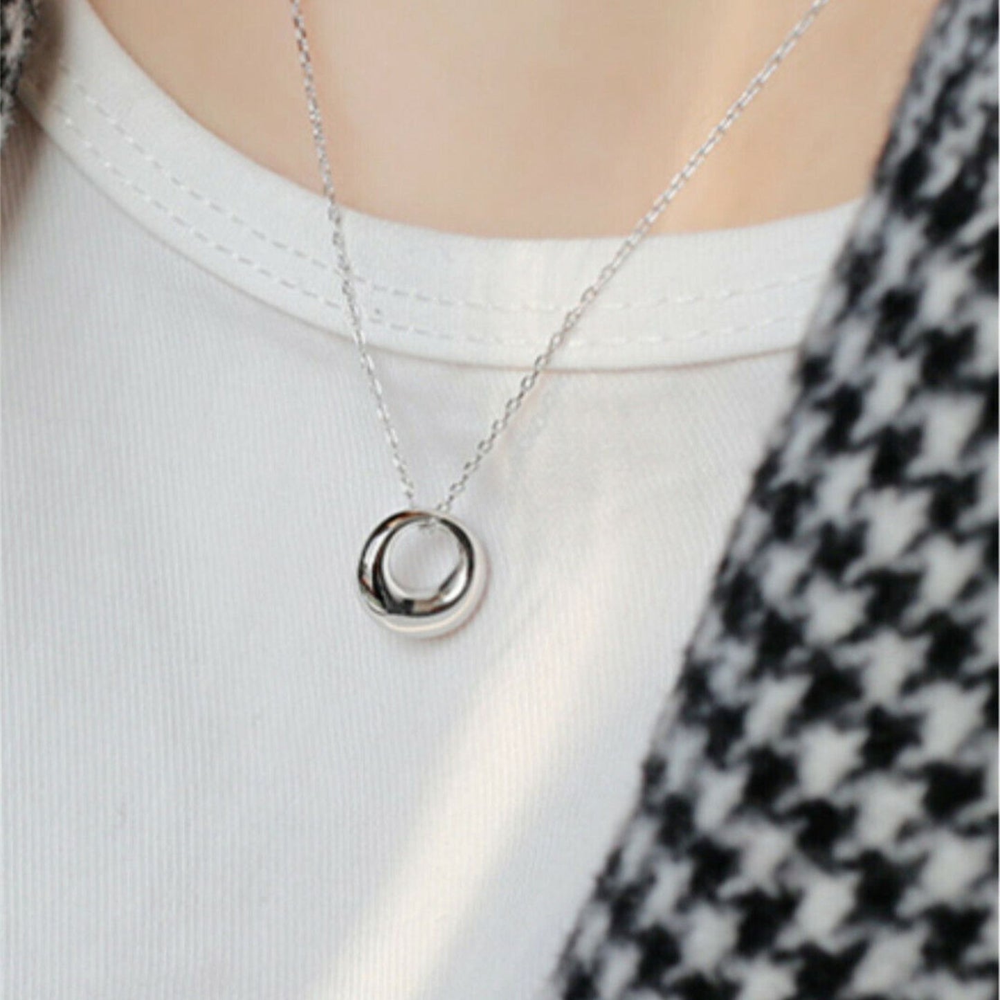 Sterling Silver Solid Shiny Plain Hoop Circle Ball Ring Round Charm Necklace - sugarkittenlondon