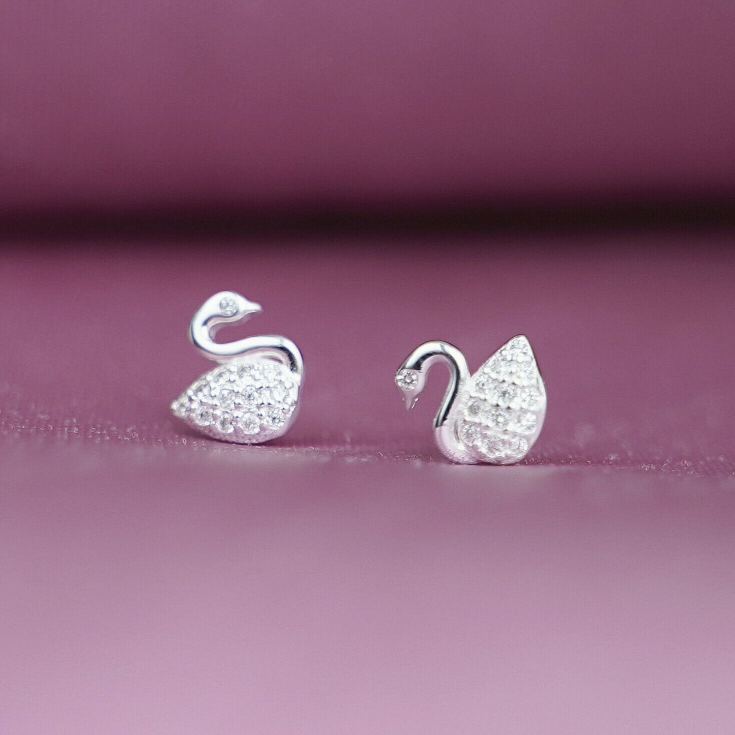 925 Sterling Silver Swan Stud Earrings with Paved CZ