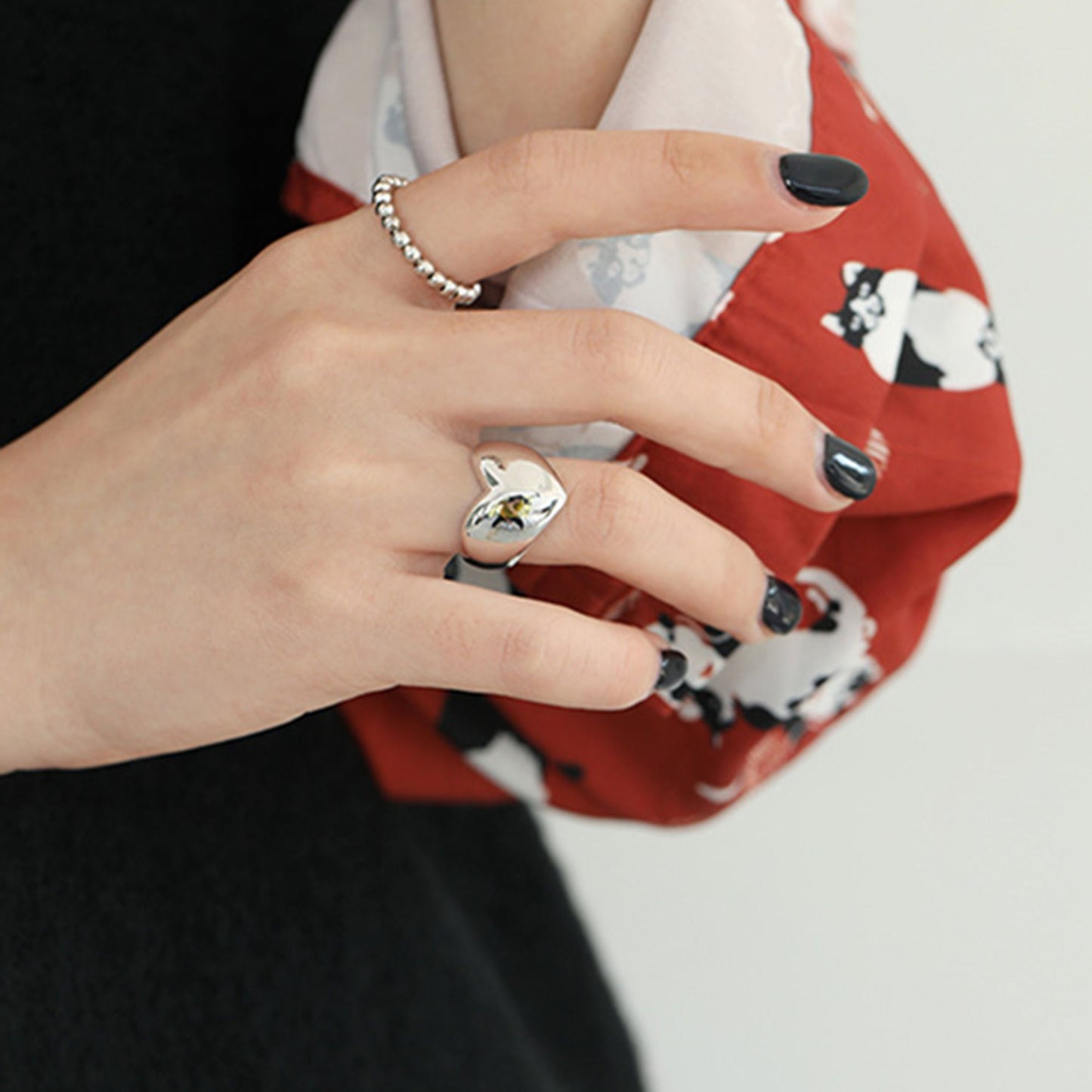 Sterling Silver Chunky Bent Dome Love Heart Wishbone Open Band Ring - sugarkittenlondon